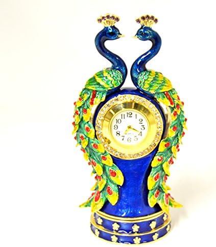 Ciel CollectablesCiel Collectables Two Peacoks with Clock Trinket Box. Hand Painted Colorful Enamel with Swarovski Crystal