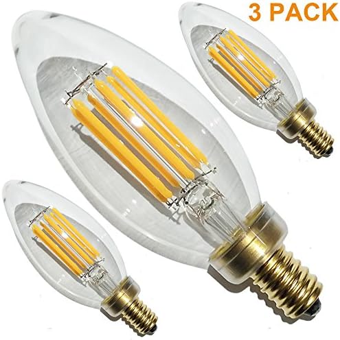 AWESON Dimmable LED Filament Bulbs 5.5W (50W Equivalent), Chandelier LED Bulbs, Candle LED Bulb, E12 Candelabra Light Bulb, 2700K Warm White, 500 Lumens, 30000 Hours 3 PACK UL Listed