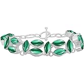 Natural Malachite 925 Silver Overlay Handmade Bracelet for Women - Green Stone April Birthstone Statement Adjustable Link Bracelet Jewelry Gifts for Mom Wife Sister Love