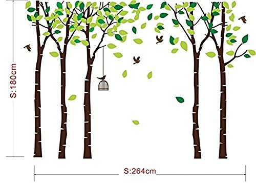 CaseFan 5 Trees Wall Decal Forest Mural Paper for Bedroom Kid Baby Nursery Vinyl Removable Diy Sticker 103.9x70.9,Green+Brown