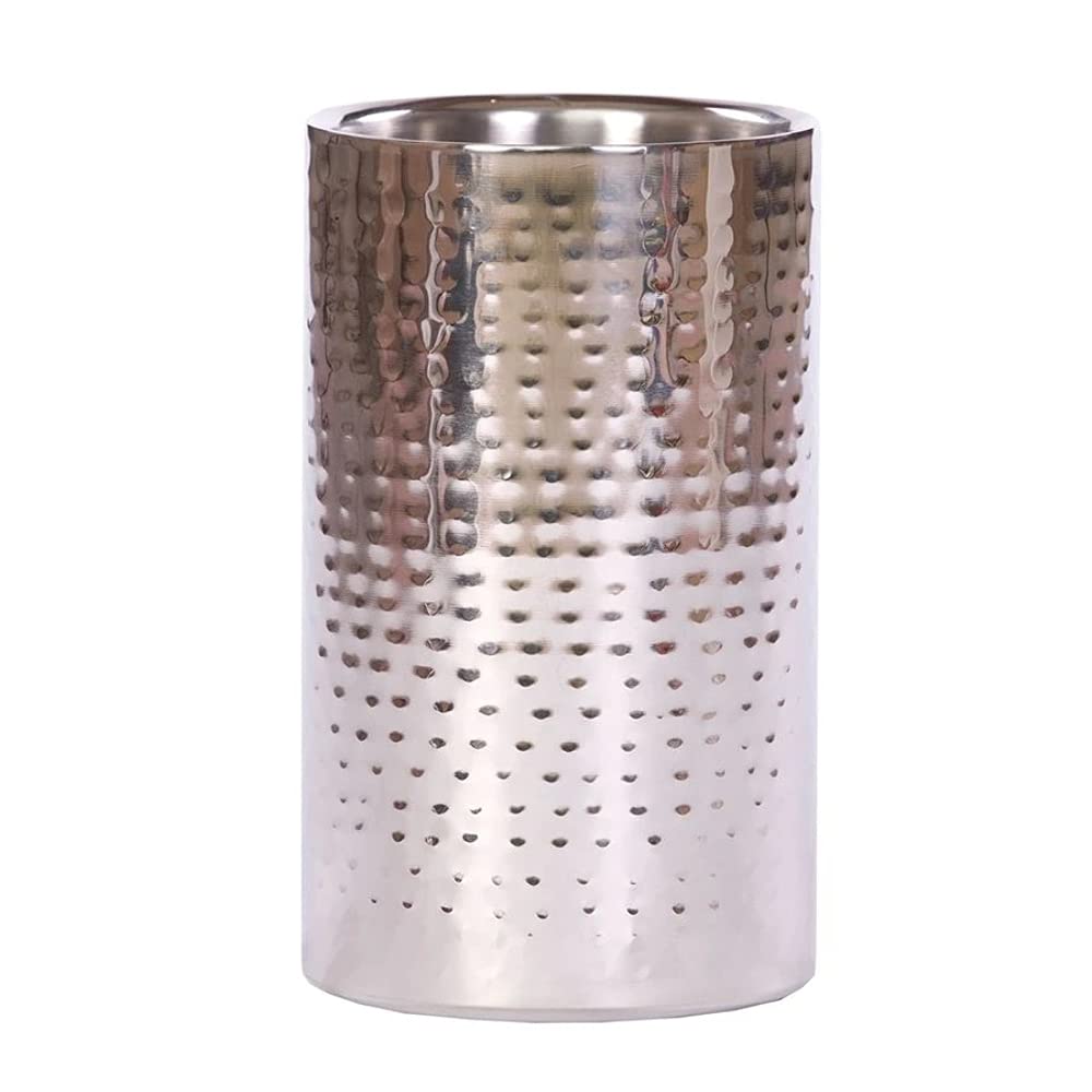 Epicurean Hammered Steel Elegant Straight Wine Cooler, Silver, Stainless, 12 x 12 x 20 cm