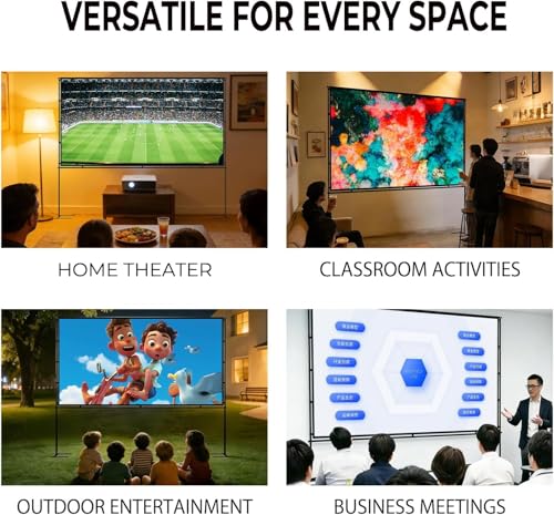 120" Projection Screen with Reinforced Stand - 4K HD 16:9 Anti-Fold Canvas 5 Min Mount for Indoor/Outdoor Parties Home Cinema & Camping - Bag Included
