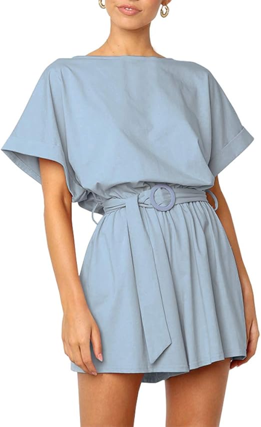 Vertvie Damen Overall Jumpsuit Sommer Kurzarm Einfarbig Casual Playsuit