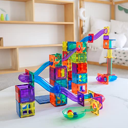 Learn & Grow Magnetic Marble Run Expansion Pack - 85PCs Ultimate Marble Race Track, Magnet Tiles Accessories, Magnetic Ball Track, STEM Building Toys - Construction Toys for Toddlers & Kids Age 3+