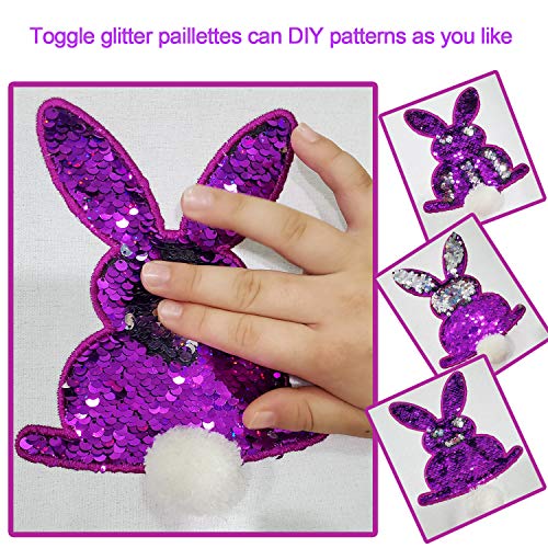 Poptrend Easter Basket Bags,Easter Eggs/Gift Baskets for Kids,Bunny Tote Bag Bucket for Easter Eggs,Toys, Candy,Gifts (Purple Paillette)