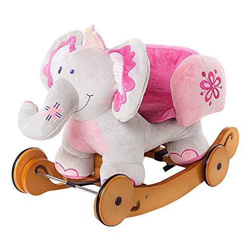 labebe Child Rocking Horse Toy, Pink Rocking Horse Plush, 2 in 1 Elephant Rocker with Wheel for Kid 6-36 Months, Stuffed Animal Rocker Toy/Kid Rocking Toy/Wooden Rocking Horse/Rocker/Animal Ride on