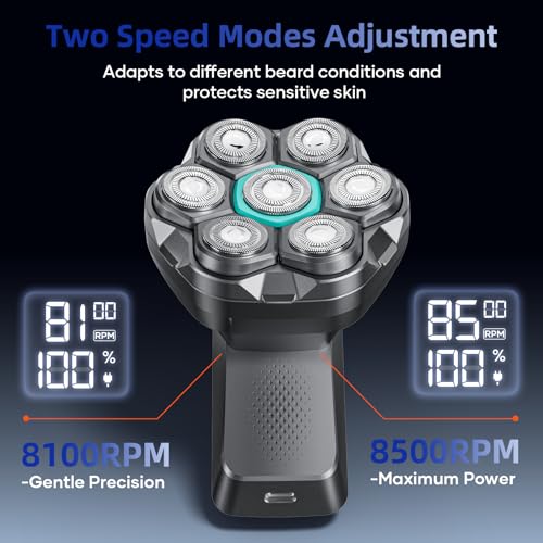 Head Shavers for Bald Men-Kensen 2-Speed Adjustable 7D Waterproof Mens Electric Shavers for Face-Long Battery Life Electric Razor for Men with LED Display-Type-C Rechargeable/Wet & Dry/Gift for Men