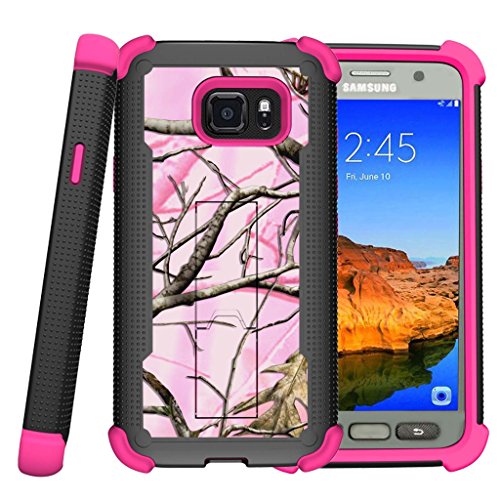 Samsung Galaxy S7 Active Case [Shockwave Armor]- Pink and Black Hybrid Shock Resistant Silicone and Hard Exterior with Kickstand by Miniturtle® - Pink Hunters Camo