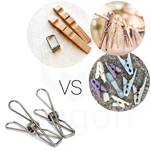 Peg Bag with Clothes Pegs, 100 Pack Powerful Stainless Steel Clips in Weather Resistant Laundry Peg Bag with Hanging Hook for Wash Line - Thumbnail 5