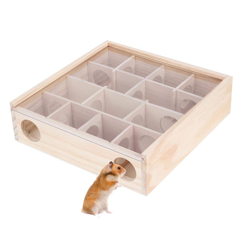 Zerodis Hamster Maze Toy, Natural Wood Rat House with Organic Glass Interactive Intelligent Small Pet Toy for Rat Mouse Mice Hamsters