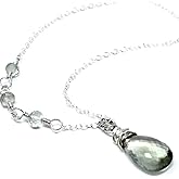 Aerides Designs Green Amethyst Necklace Sterling Silver Asymmetrical Wire Wrapped 18 Inch