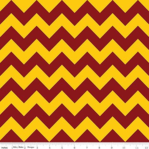 Riley Blake Flannel Medium Chevron Maroon Gold Fabric SKU F380-03