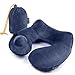 AirComfy Daydreamer Inflatable Neck Travel Pillow - Luxuriously Soft Washable Cover and Compact Packsack with Travel Clip - for Lightweight Support in Airplane, Car, Train, Bus and Home - Dark Blue