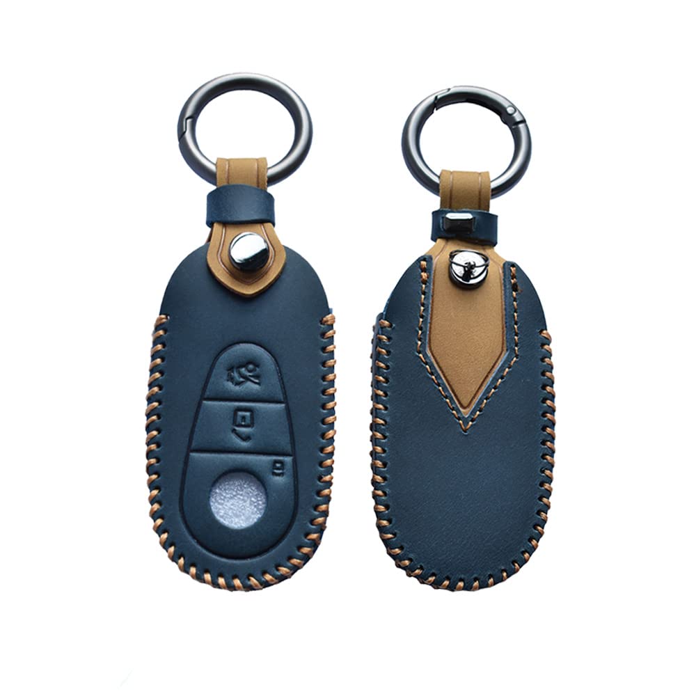 HIBEYO Smart Car Key Case Fits Mercedes C-Class W206 S-Class W223 S300-S500L C200 with Leather Key Fob Blue