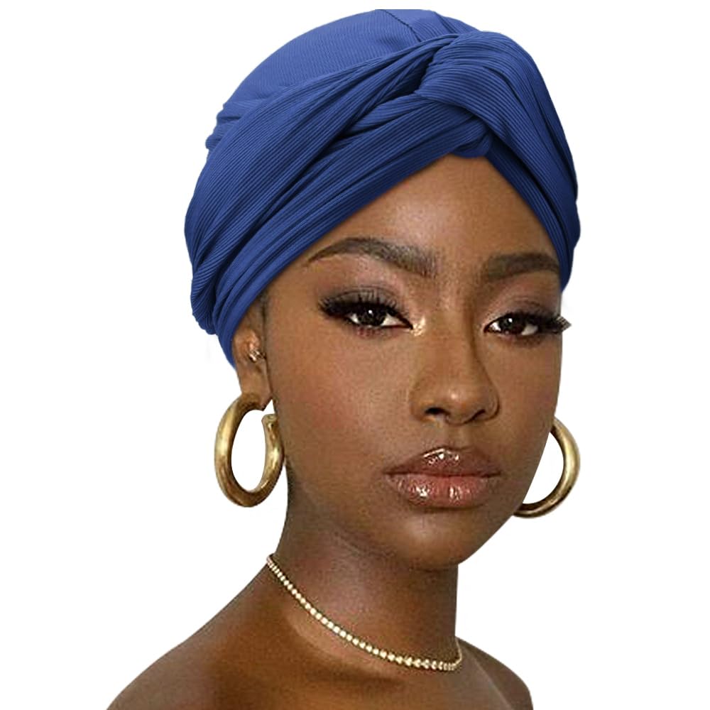 DRESHOW Hair Wrap for Women Ribbed Soft Stretch Jersey Head Scarf Breathable Lightweight Turban Solid Color