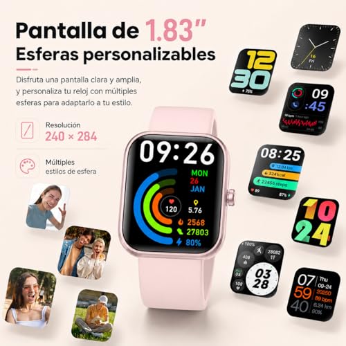 EASYTAO Reloj Inteligente, Smartwatch Mujer, Llamadas por Bluetooth, Monitorización del sueño, con el Asistente de Voz Alexa, Monitoreo de Salud Las 24 Horas, Impermeable IP68, Rosa
