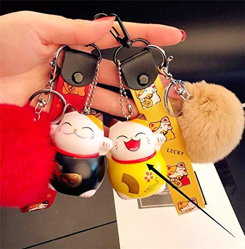 LinaLife Superstar Favorite Multi-Purpose Hand Wrist Strap with Fur Ball Maneki Neko Fortune Lucky Beckoning Cat Lucy Keychain Key Chains Toy Gift Accessories Fashion Ornaments Coin Purse Keyring Bag - Thumbnail 4