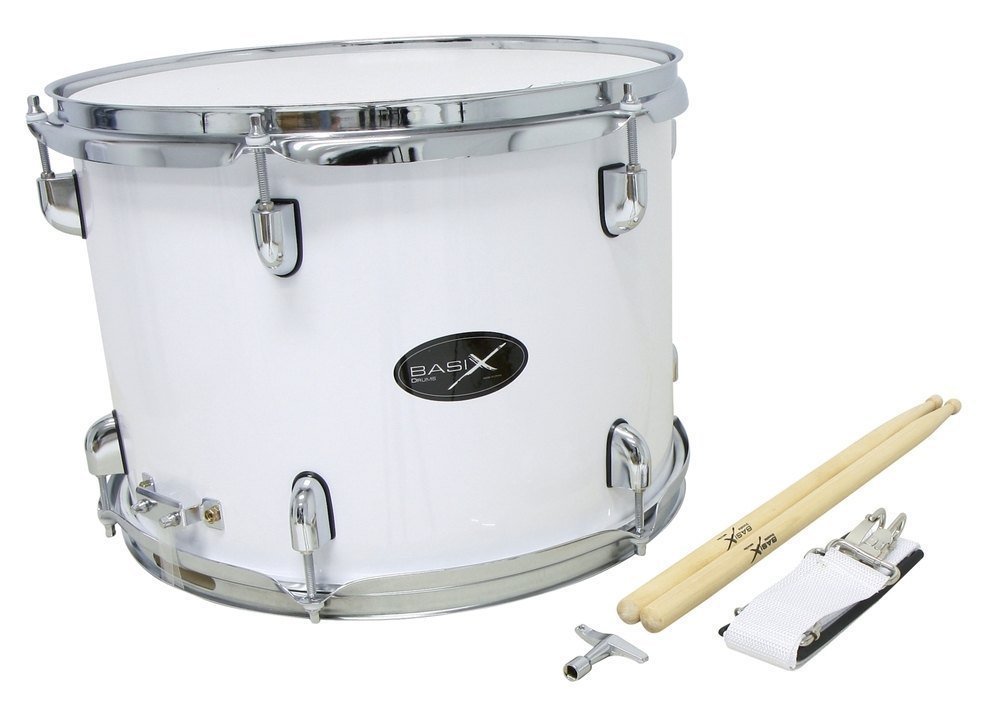 GEWA Marching Tenordrum, Marching Drum 14 x 10", wooden shell white, incl. carrying strap and drumsticks — image 1