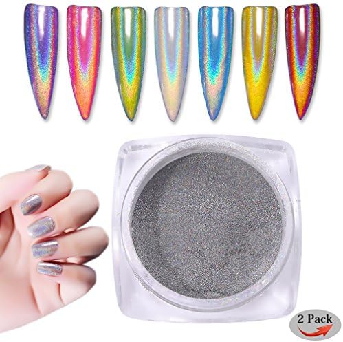 PINPAI 2 Boxes Nail Art Holographic Powder Rainbow Effect Unicorn Chrome Nails Powder Laser Manicure Glitter Pigment with 2 Sponge Kit, 1g/Box Top Grade Quality