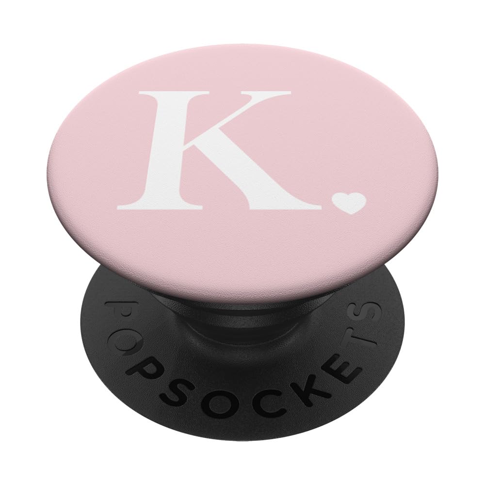 Light Pink White Monogram Letter K Initial Heart Design PopSockets Adhesive PopGrip