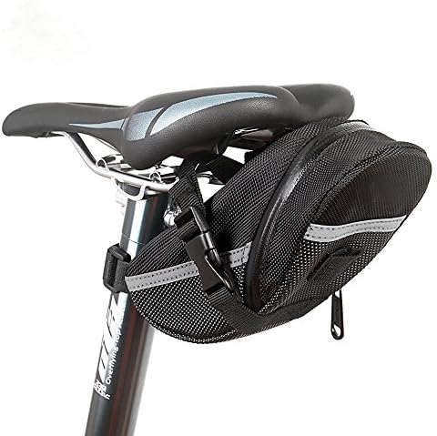 Bicycle Bag Under Seat,JASLITE Red Bike Strap-On Saddle Bag Pouch Wedge Packs with Reflective Stripes for Foldable Road Mountain Bike,Waterproof