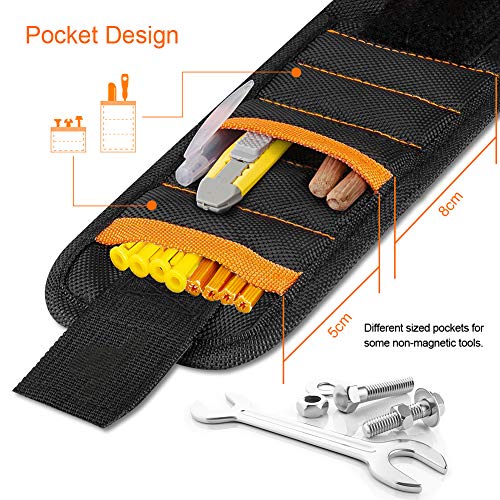 Jusale Magnetic Wristband Adjustment Strong Tool Belt with 2 Pockets for Holding Screws Nails Drill Bits