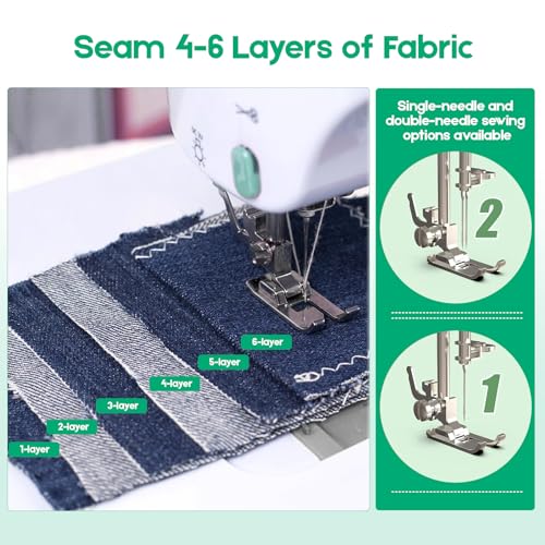 Xamanabu Sewing Machine for Beginners, 12 Built-in Stitches with Reverse Sewing, 6 Presser Feet Included, Portable Dual-Speed Machine with Foot Pedal & LED Light for Home Crafting