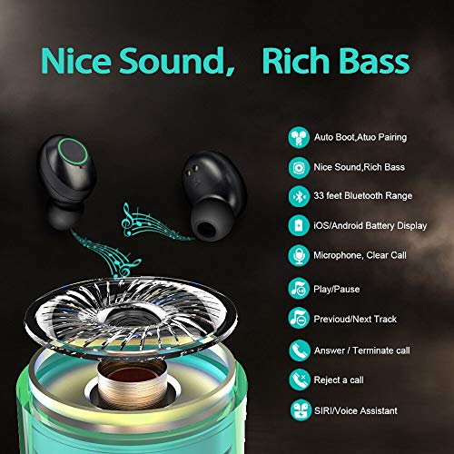 Holiper Draadloze Oortjes Wireless Earbuds, Oordopjes Draadloos met Microfoon, Koptelefoon Bluetooth Headphones Wireless… - Afbeelding 5