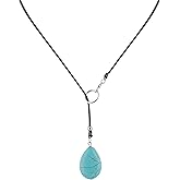 MINACHI Boho Created Turquoise Oval Pendant Necklace, Faux Leather Cord, Vintage Bohemian Jewelry Gift for Women