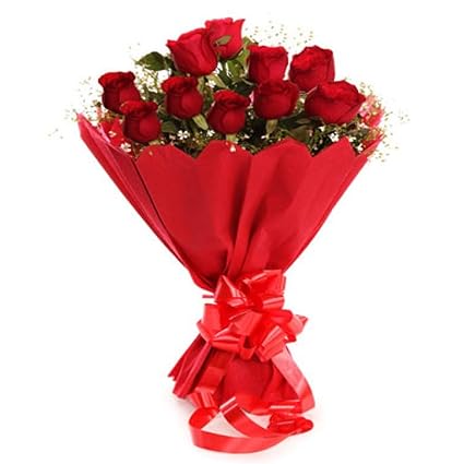 The FloralMart Fresh Flower Bouquet of 08 Red Roses in Paper Packing || TFM (Bunch of 08)