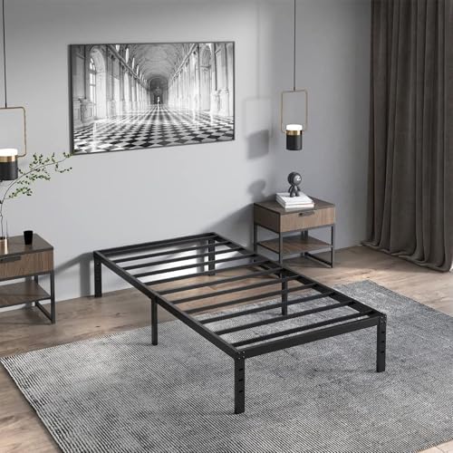 Beauenty 12inch High Bed Frame, Heavy Duty Metal Bed Frame with Storage Space Under Bed, Modern Design Durable Single Bed Frame for Bedroom Living Room Easy Assembly (190 * 95cm)