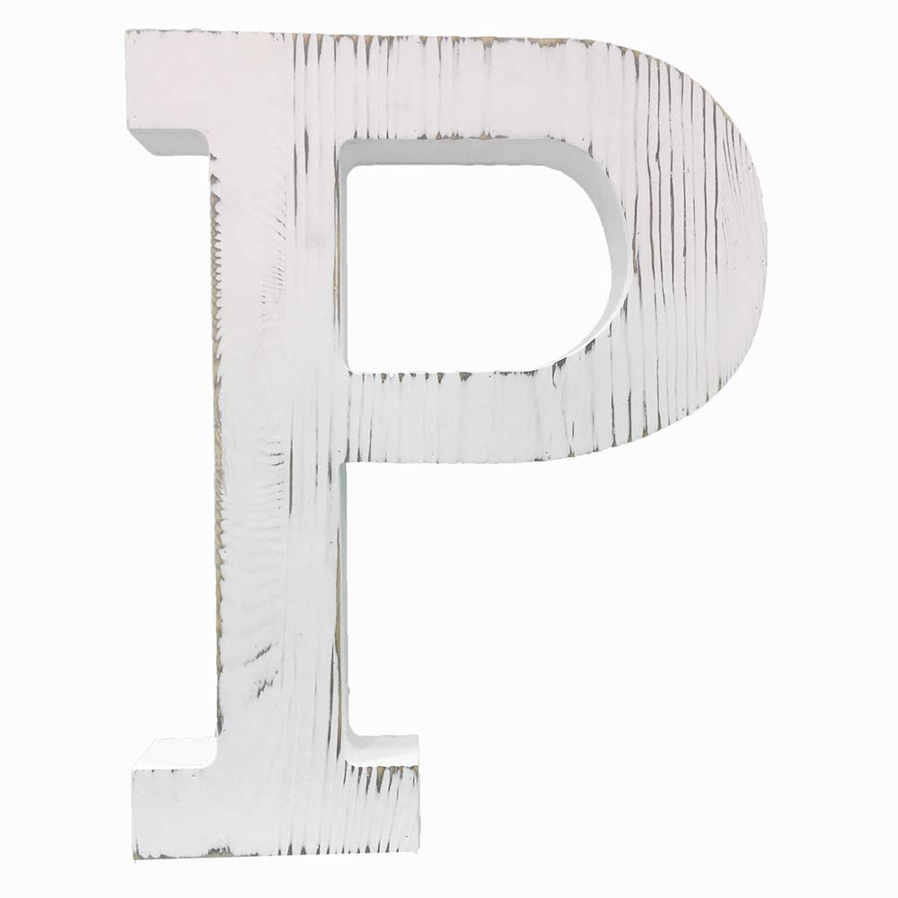 Extra Large Wood Decor Letters Wood Distressed White Letters DIY Block Words Sign Alphabet Free Standing Hanging for Home Bedroom Office Wedding Party (P)