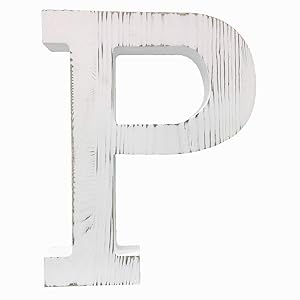 Extra Large Wood Decor Letters Wood Distressed White Letters DIY Block Words Sign Alphabet Free Standing Hanging for Home Bedroom Office Wedding Party (P)