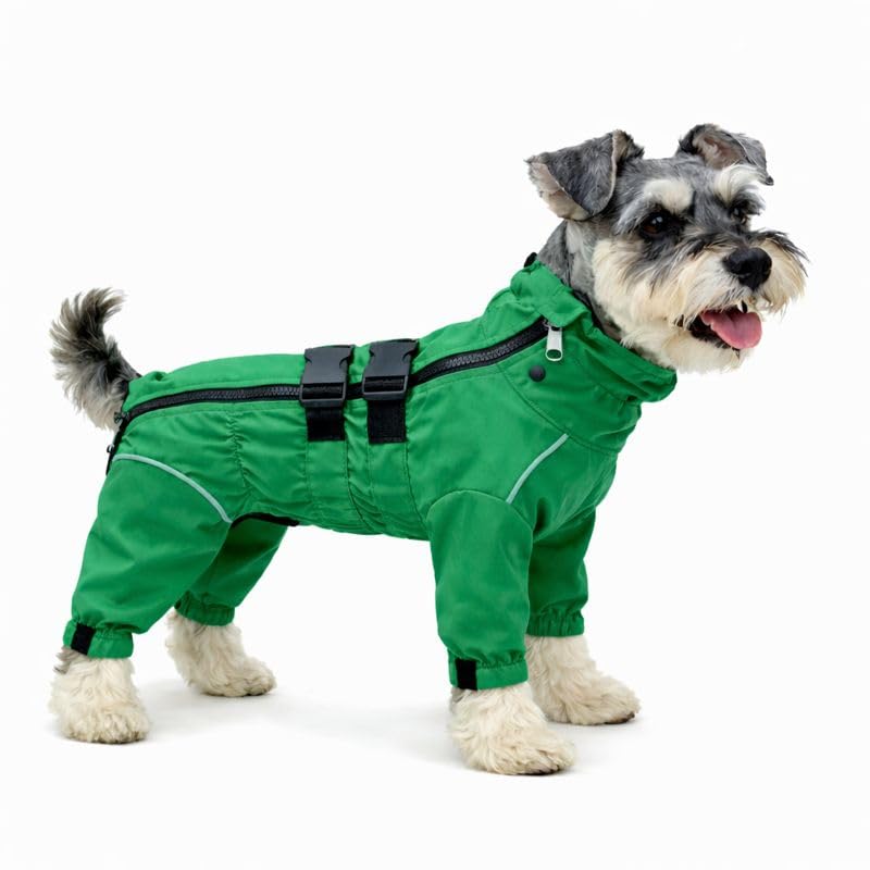 Dogs Waterproof Jacket, Lightweight Waterproof Jacket Reflective Safety Dog Raincoat Windproof Snow-proof Dog Vest for Small Medium Large Dogs Green M