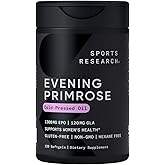 Sports Research Evening Primrose Supplement from Cold Pressed Oil - Softgels for Women’s Health & Skin Health - Gluten Free & Non-GMO GLA - High Potency 1300mg, 120 Count