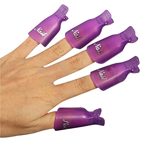Sanwood Professional 10pcs Durable Reusable Plastic Nail Art UV Gel Polish Soak Off Remover Wrap Cleaner Clip Cap Tool (Purple)