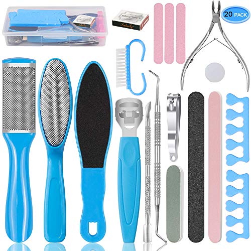20 in 1 Professional Pedicure Tools Set, Foot Care Pedicure Kit Stainless Steel Foot Rasp Foot Dead Skin Remover Pedicure Kit for Men Women