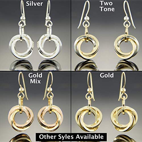 Tri Color Square Knot Dangle Earrings in Sterling Silver Rose and Yellow Gold Fill - Thumbnail 5
