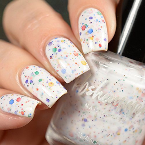 Oh Splat White Glitter Nail Polish with Rainbow Glitters 0.5 oz Full