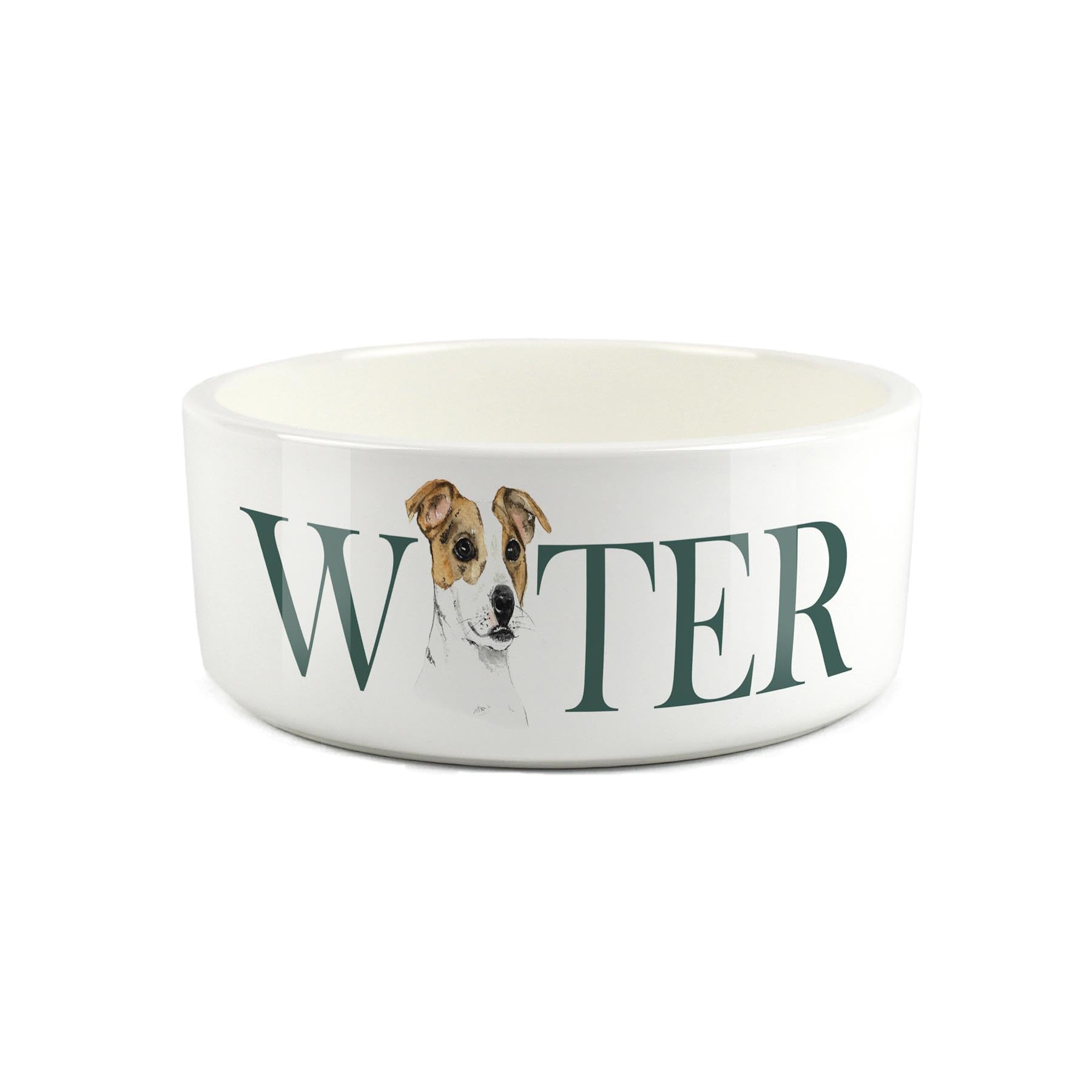 Jack Russell Pet Bowl - Terrier Large Ceramic Water Bowl - White Water Dish For Dogs