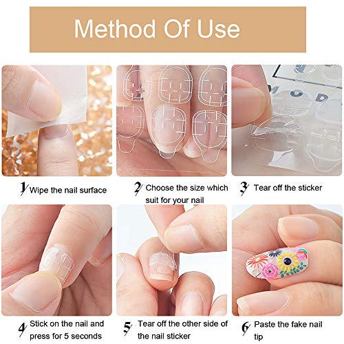 AORAEM Double Sided Nail Glue Sticker Adhesive Transparent Flexible Fake Nail Tips Adhesive Tabs Nail Glue 50 Sheets (1200pcs) - Thumbnail 4