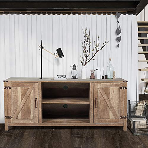 JAXPETY Wooden TV Stand with Barn Door for 65” TVs, Farmhouse Style Media Console Storage Cabinet, Entertainment Center… - Image 2