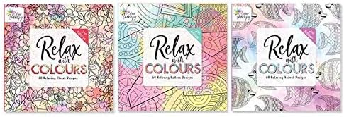 Styloo Adult Colouring Books, Set of 3 Books, 180 Designs, Animal, Floral, and Pattern Illustrations