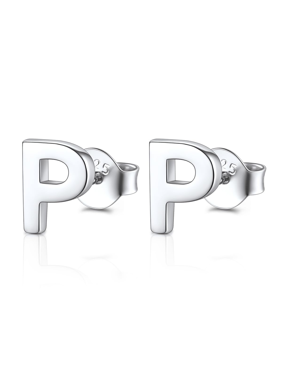 FOCALOOK Stud Earrings for Women Sterling Silver Initial Earring 925 Letter P Silver Ear Studs Personalized Alphabet Jewelry Hypoallergenic Meaningful Gifts for Ladies