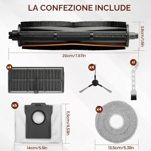 Accessories for Dreame L10s Pro Ultra Heat/L10s Ultra Gen 2/X30 Ultral/Mova E30 Ultra, Includes 1 Main Brush, 4 Side Brushes, 4 Filters, 4 Mop Cloths, 6 Vacuum Bags, 1 Small Brush