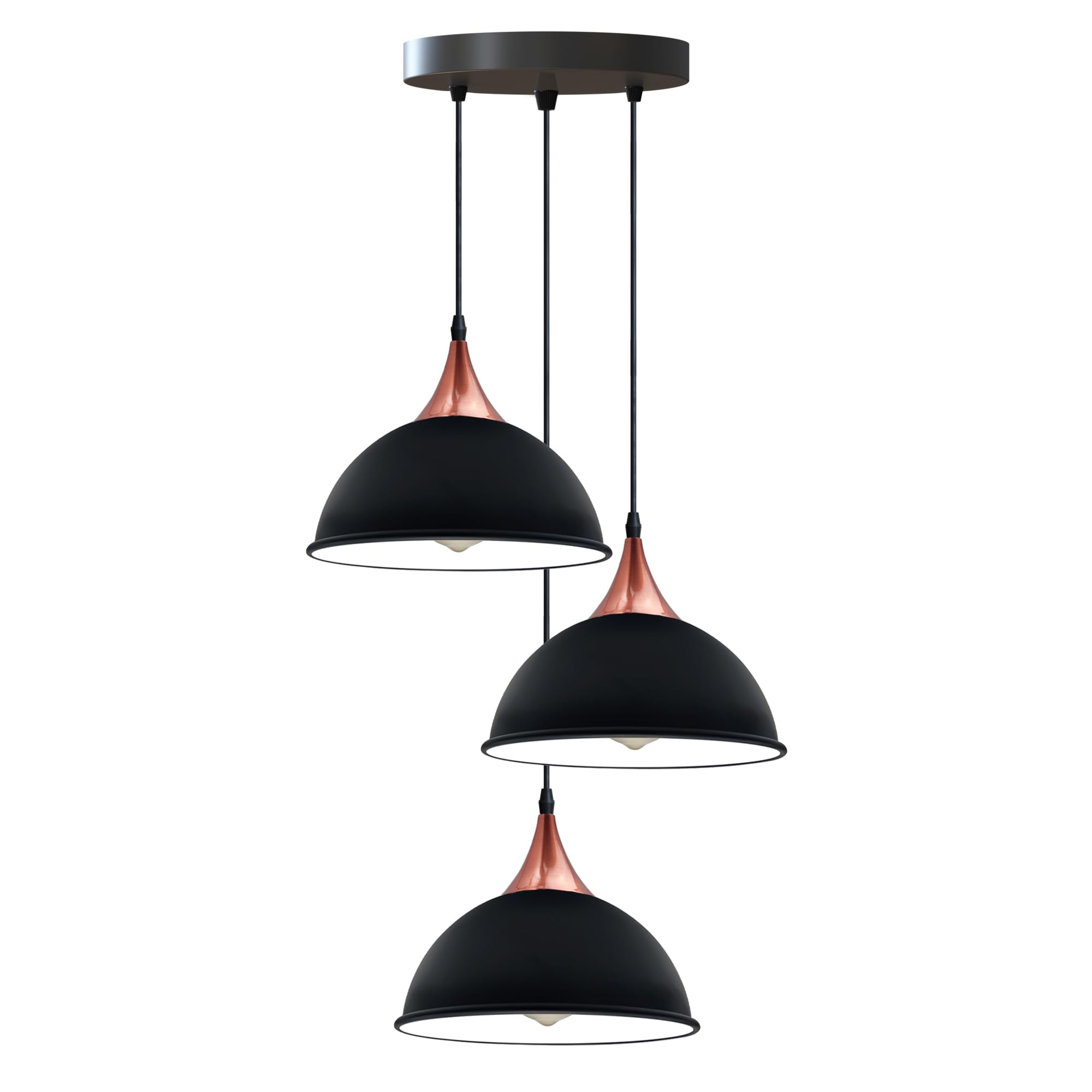 LEDSone 3 Head Ceiling Pendant Light 21cm Black Metal Shade Indoor Adjustable Hanging Light Fitting for Hotel, Restaurants, Bar, Dining Room, Bedroom, Living Room