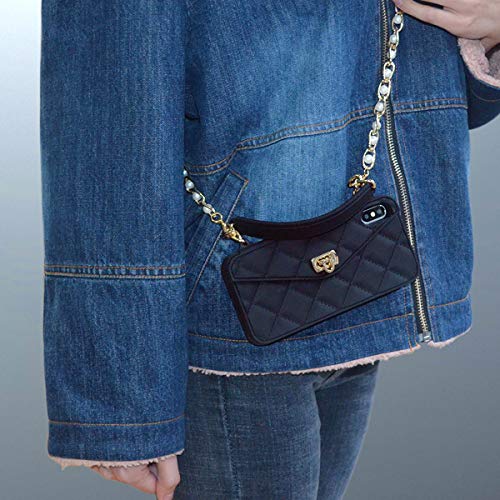 Omio for iPhone XR Handbag Case with Card Holder Wrist Lanyard Soft Silicone Shell for iPhone XR Wallet Case for Women with Strap Shockproof Drop Protection Noble Luxury Cover for iPhone XR Case Black