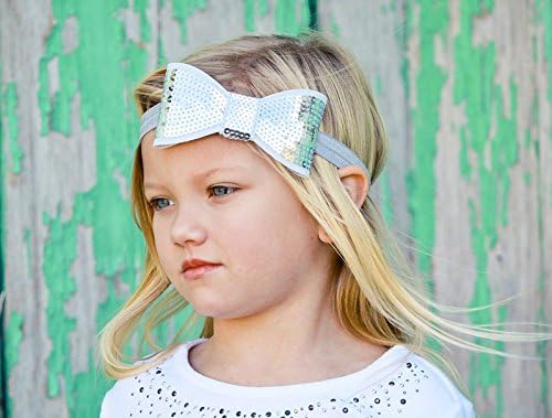 Large Sequin Hair Bow Handmade Fairy Factory Silver Sequin Headband - Silver