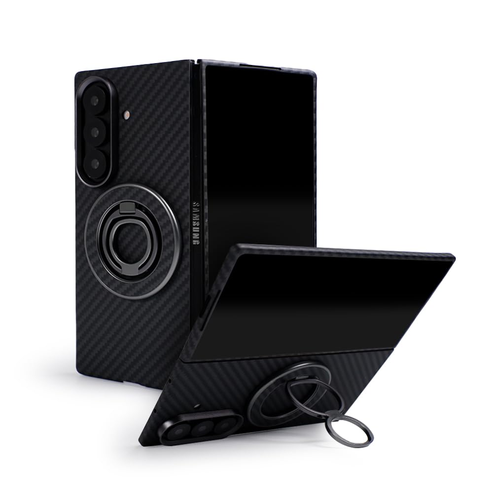 ZERUK Galaxy Z Fold 7 Case Compatible with MagSafe, Ultra-Slim 1500D Aramid Fiber Woven Case with Magnetic Grip Stand, Slim Fit Thin Cover (Carbon Black(Standard))