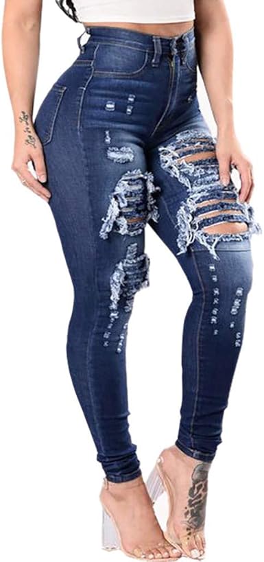 Boming Women Hole Sexy Jeans Ladies Slim Washed Ripped Gradient Long Denim Regular Pants Amazon Co Uk Clothing